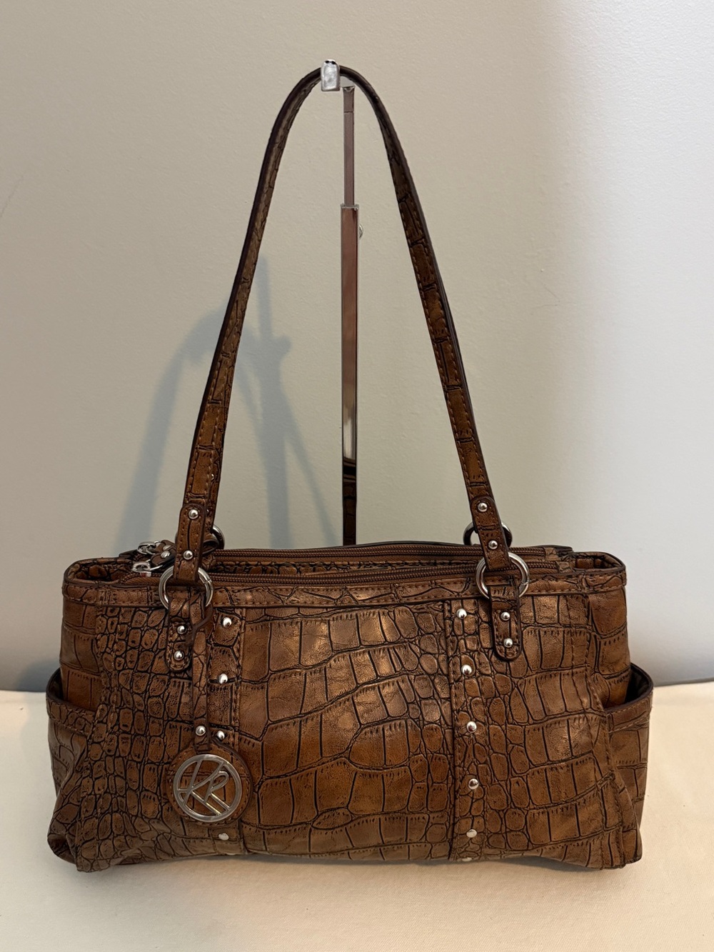 Y2K Kim Rogers Faux-Croc Embossed Brown Shoulder Bag
